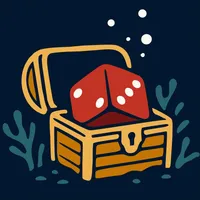 DeepDice Logo ein Würfel ist unterwasser in einer Schatztruhe